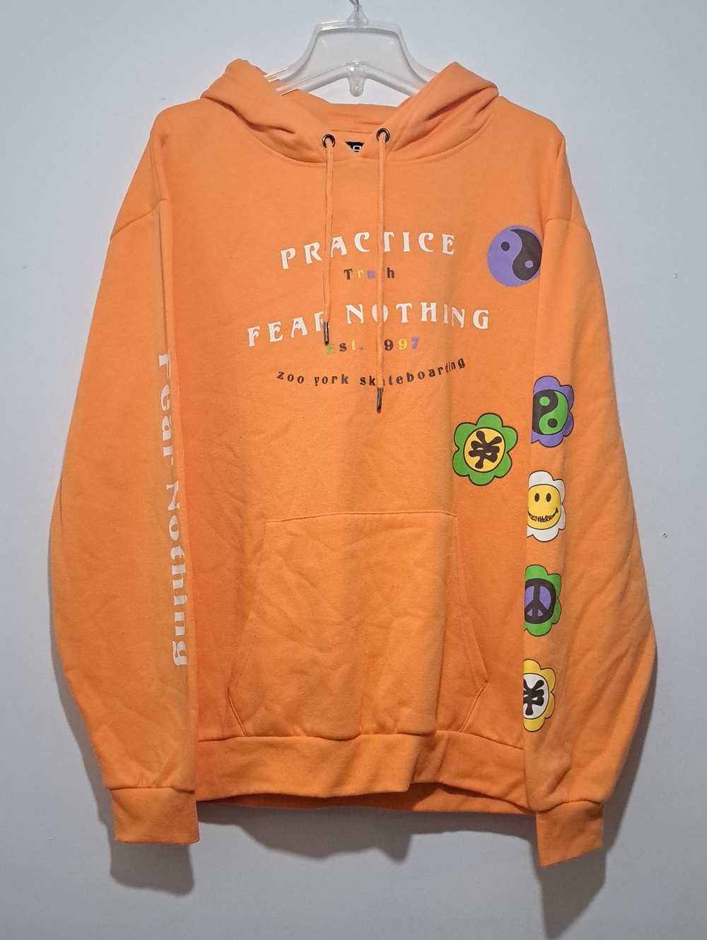 Zoo York Orange Hoodie. Practice Truth Fear Nothing. 90's Y2k Skater Streetwear